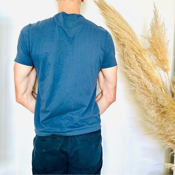 ORIGINAL PENGUIN Light Dark Blue Denim Pocket Stripe Short Sleeve Tee Shirt M - Picture 3 of 8